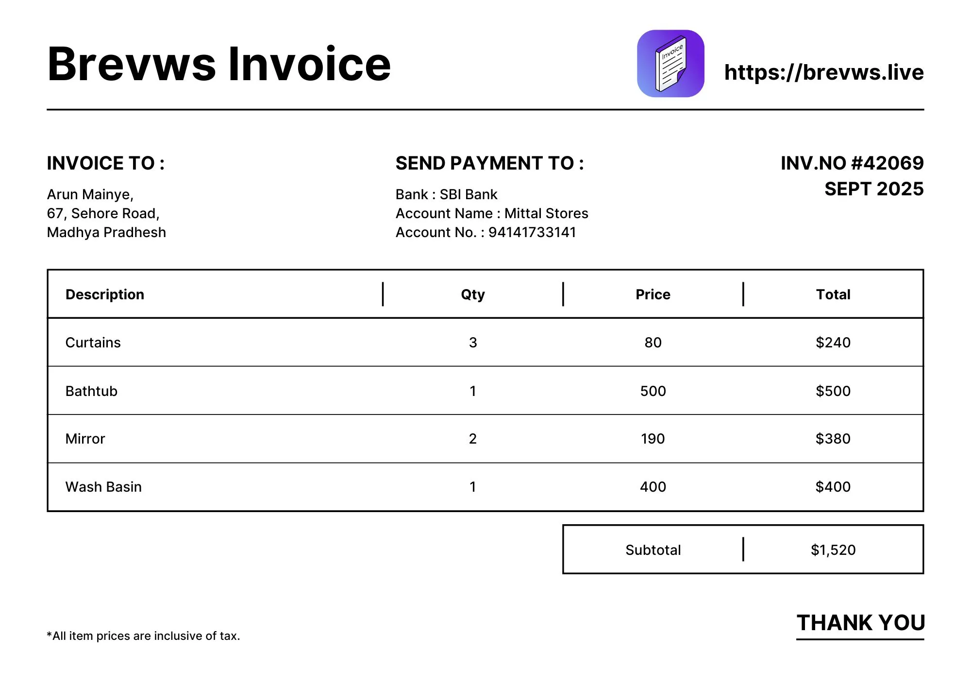 Brevws Invoice template
